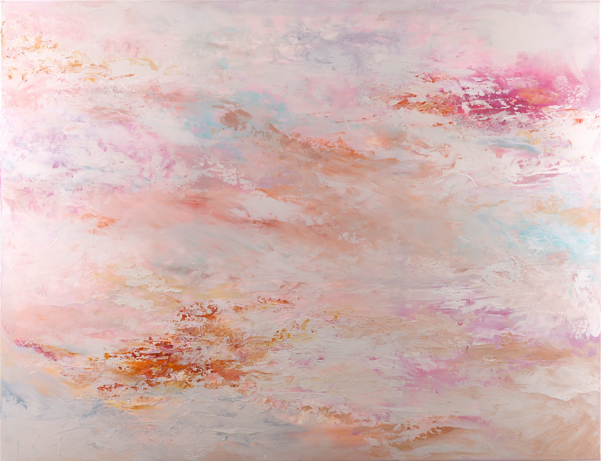Deliciousness — original statement abstract painting by Ritushka in blush pink, coral and cream, 91 × 122 cm (35.8 × 48 in)